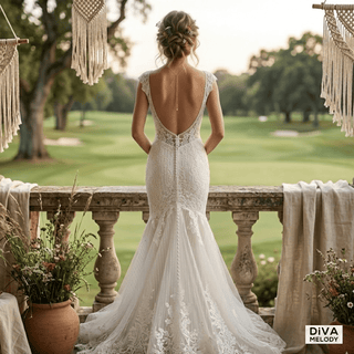 V - Neck Lace Fit & Flare Gown - Diva Melody