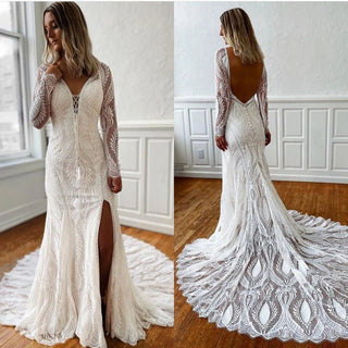 V - Neck Lace Mermaid Gown - Diva Melody