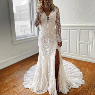 V - Neck Lace Mermaid Gown - Diva Melody