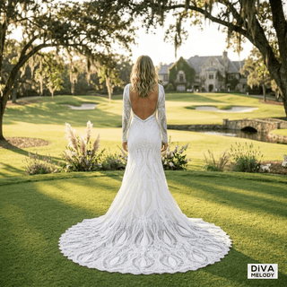 V - Neck Lace Mermaid Gown - Diva Melody