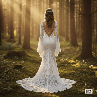 V - Neck Lace Mermaid Wedding Dress - Diva Melody