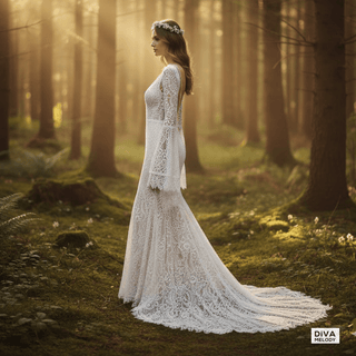 V - Neck Lace Mermaid Wedding Dress - Diva Melody