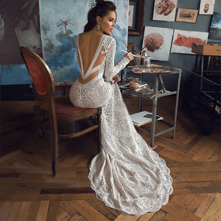 V - Neck Lace Mermaid Wedding Dress - Diva Melody