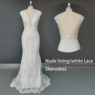 V - Neck Lace Mermaid Wedding Dress - Diva Melody