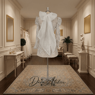 V-Neck Lace Mini Wedding Dress - Diva Melody