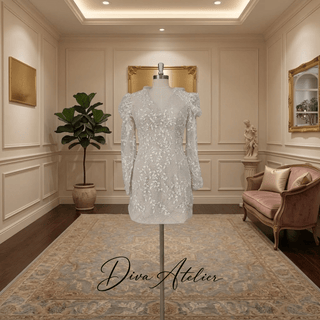 V-Neck Lace Mini Wedding Dress - Diva Melody