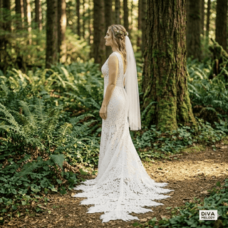 V - Neck Lace Wedding Dress - Diva Melody