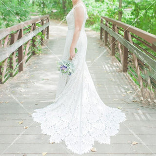 V - Neck Lace Wedding Dress - Diva Melody