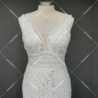 V - Neck Lace Wedding Dress - Diva Melody