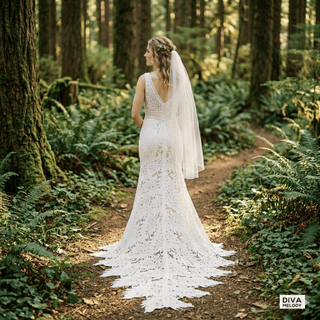 V - Neck Lace Wedding Dress - Diva Melody