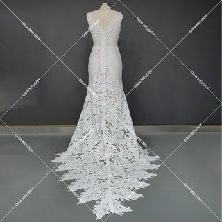 V - Neck Lace Wedding Dress - Diva Melody