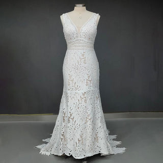 V - Neck Lace Wedding Dress - Diva Melody