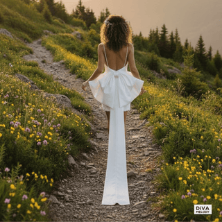 V - Neck Mini Bridal Dress with Bow - Diva Melody