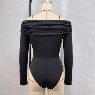 V - Neck Off - Shoulder Slim Fit Bodysuit - Diva Melody