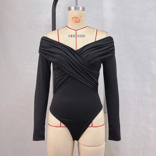 V - Neck Off - Shoulder Slim Fit Bodysuit - Diva Melody