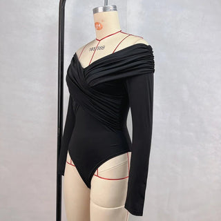 V - Neck Off - Shoulder Slim Fit Bodysuit - Diva Melody