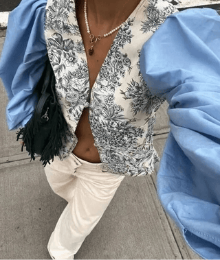 V - Neck Printed Long Sleeve Shirt - Diva Melody