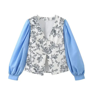 V - Neck Printed Long Sleeve Shirt - Diva Melody