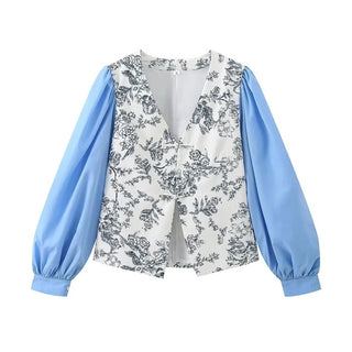 V - Neck Printed Long Sleeve Shirt - Diva Melody