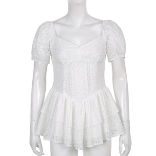 V - Neck Ruffle Pleated Mini Dress - Diva Melody