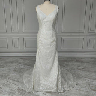 V - Neck Sheath Wedding Dress - Diva Melody