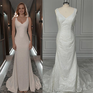 V - Neck Sheath Wedding Dress - Diva Melody