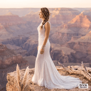 V - Neck Sheath Wedding Dress - Diva Melody