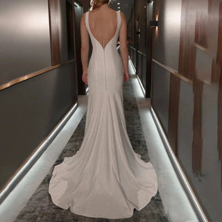 V - Neck Sheath Wedding Dress - Diva Melody