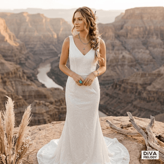 V - Neck Sheath Wedding Dress - Diva Melody