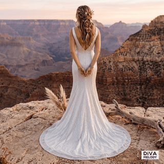 V - Neck Sheath Wedding Dress - Diva Melody