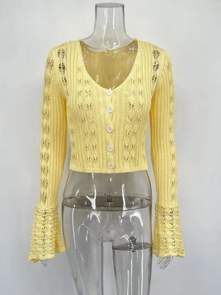 V - Neck Sheer Knit Crop Top - Diva Melody