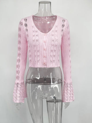 V - Neck Sheer Knit Crop Top - Diva Melody