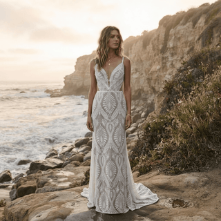 V-Neck Spaghetti Strap Bridal Gown - Diva Melody