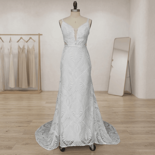 V-Neck Spaghetti Strap Bridal Gown - Diva Melody