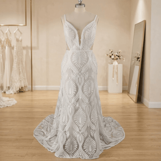 V-Neck Spaghetti Strap Bridal Gown - Diva Melody