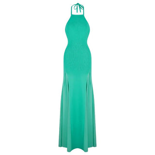 Vibrant Turquoise Halter Open Back Maxi Dress - Diva Melody