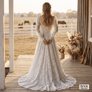 Vintage Boho A Line Wedding Dress - Diva Melody