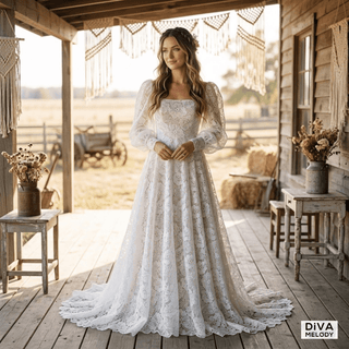 Vintage Boho A Line Wedding Dress - Diva Melody