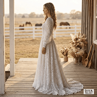 Vintage Boho A Line Wedding Dress - Diva Melody