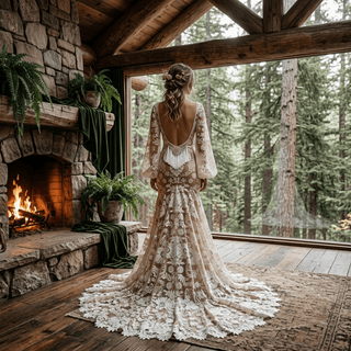 Vintage Boho Lace Wedding Dress - Diva Melody