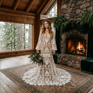 Vintage Boho Lace Wedding Dress - Diva Melody