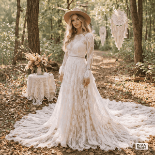 Vintage Boho Wedding Dress - Diva Melody