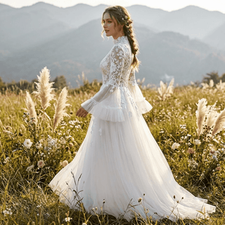 Vintage High Neck Wedding Dress - Diva Melody