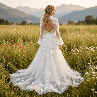 Vintage High Neck Wedding Dress - Diva Melody