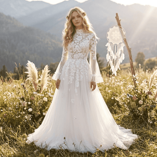Vintage High Neck Wedding Dress - Diva Melody