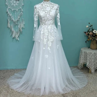 Vintage High Neck Wedding Dress - Diva Melody