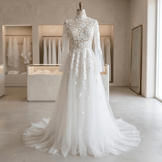 Vintage High Neck Wedding Dress - Diva Melody