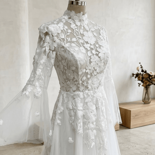 Vintage High Neck Wedding Dress - Diva Melody