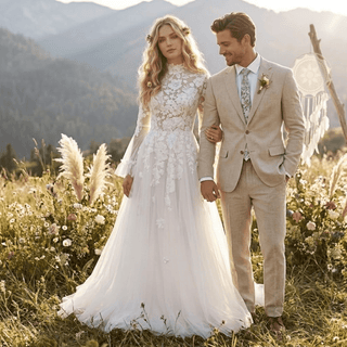 Vintage High Neck Wedding Dress - Diva Melody