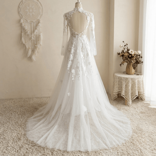 Vintage High Neck Wedding Dress - Diva Melody